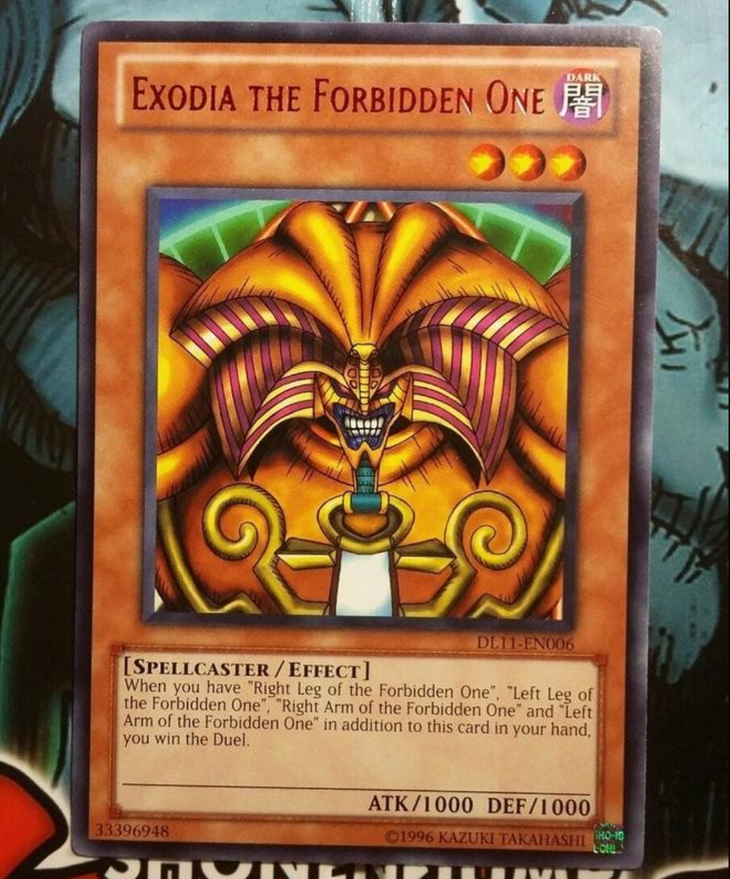The Yu-Gi-Oh card for Exodia, the Forbidden One, explains how the instant win condition works.